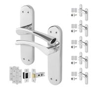 AFIT Chrome Twist Handle Latch Hinges Set Novi Backplate 6 Pairs in Metallic Silver | Size: 150mm x 150mm AFIT Metallic Silver 150mm x 150mm