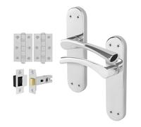 AFIT Chrome Twist Handle Latch Hinges Set Novi Backplate in Metallic Silver | Size: 150mm x 150mm AFIT Metallic Silver 150mm x 150mm