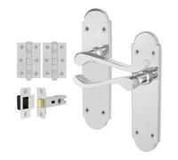 Afit Chrome Victorian Door Handles Latch Set, 1 Pair Of Internal Polished Chrome Scroll Backplate, Hinges, Latch 64mm