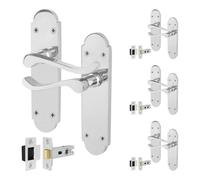 Afit Chrome Victorian Door Handles With Latch, 4 Pairs Internal Polished Chrome Victorian Scroll Backplate, Latch 64mm
