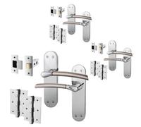 Afit Door Handle Latch Set - Duo Finish - 3 Pairs Satin Nickel & Polished Chrome Internal Handles With Latch 64mm & Hinges 76mm