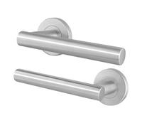 AFIT Door Handles, 1 Pair Satin T-Bar Lever on Round Rose Door Handles in Silver | Size: 150mm x 150mm AFIT Silver 150mm x 150mm