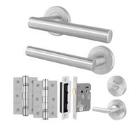 AFIT Door Handles Bathroom Lock 64mm, Hinge Kit, Satin T-Bar Lever Rose in Silver | Size: 150mm x 150mm AFIT Silver 150mm x 150mm