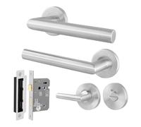 AFIT Door Handles & Bathroom Lock 64mm Kit, Satin Lever on Rose Handles in Silver | Size: 150mm x 150mm AFIT Silver 150mm x 150mm
