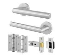 AFIT Door Handles Latch 64mm & Hinge Kit, Satin Lever on Rose Handles in Silver | Size: 150mm x 150mm AFIT Silver 150mm x 150mm
