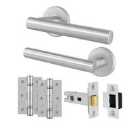 AFIT Door Handles Latch 64mm, Hinge Kit, Satin T-Bar Lever on Rose Handles in Silver | Size: 150mm x 150mm AFIT Silver 150mm x 150mm