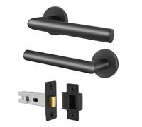 AFIT Door Handles & Latch 64mm Kit, Matt Black Lever on Rose Handles | Size: 150mm x 150mm AFIT Black 150mm x 150mm