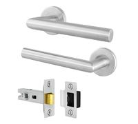 AFIT Door Handles & Latch 64mm Kit, Satin Lever on Round Rose Handles in Silver | Size: 150mm x 150mm AFIT Silver 150mm x 150mm
