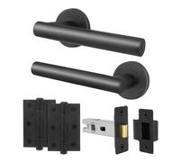 AFIT Door Handles Latch 76mm, Hinge Kit, Matt Black T-Bar Lever Rose | Size: 150mm x 150mm AFIT Black 150mm x 150mm