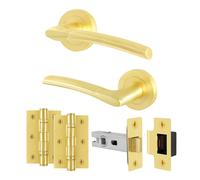 AFIT Door Handles Rose Latch Kit, 1 Pair Lever, Latch 64mm & Hinges in Gold | Size: 150mm x 150mm AFIT Gold 150mm x 150mm