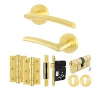 AFIT Handle Euro Lock & Double Cylinder Kit, 1 Pair Handles, Locks in Gold | Size: 150mm x 150mm AFIT Gold 150mm x 150mm