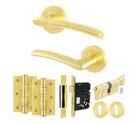 AFIT Handle Euro Lock & Turn Cylinder Set, 1 Pair Handles, Locks, Hinges in Gold | Size: 150mm x 150mm AFIT Gold 150mm x 150mm