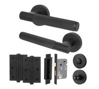 AFIT Matt Black Bathroom Door Handle Rose, WC Lock 64mm with Hinges | Size: 150mm x 150mm AFIT Black 150mm x 150mm
