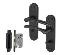 AFIT Matt Black Bathroom Door Handle Set Backplate Lock 64mm | Size: 150mm x 150mm AFIT Black 150mm x 150mm