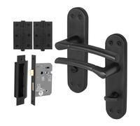 AFIT Matt Black Bathroom Door Handle Set Backplate Lock 80mm Hinges | Size: 150mm x 150mm AFIT Black 150mm x 150mm