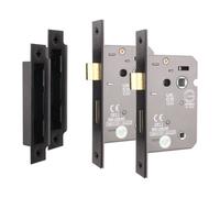 Afit Matt Black Bathroom Lock - Fir Ce Approved Mortice Door Lock 64mm / 2.5 Inch - Pack Of 2