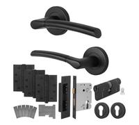 Afit Matt Black Door Handle Euro Lock And Double Cylinder Kit - Fir Fd30/60, Handles, Locks, Hinges - Boston