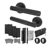 Afit Matt Black Door Handle Euro Lock And Double Cylinder Kit - Fir Fd30/60, Knurled Handles, Locks, Hinges - Nurl