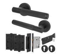 AFIT Matt Black Door Handle Euro Lock Turn Cylinder Set, Locks Hinges | Size: 150mm x 150mm AFIT Black 150mm x 150mm