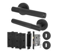 AFIT Matt Black Door Handle Round Rose, Key Lock 64mm with Hinges | Size: 150mm x 150mm AFIT Black 150mm x 150mm