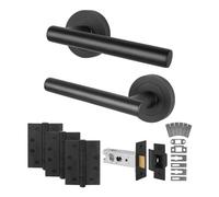 Afit Matt Black Door Handles Latch Kit - Fir Fd30/60, 1 Pair Internal Handles, Latch 76mm, Hinges - Olvera