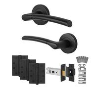 Afit Matt Black Door Handles Latch Kit - Fir Fd30/60, 1 Pair Internal Handles, Latch 76mm, Hinges - Boston