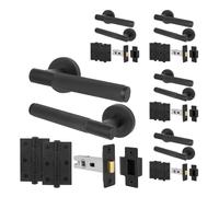 AFIT Matt Black Door Handles Rose Latch Kit, 5 Pairs Knurled with Hinges | Size: 150mm x 150mm AFIT Black 150mm x 150mm