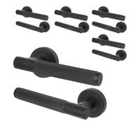 AFIT Matt Black Door Handles Round Rose, 5 Pairs Knurled Internal Lever | Size: 150mm x 150mm AFIT Black 150mm x 150mm