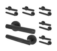 Afit Matt Black Door Handles Round Rose, 6 Pairs Of Knurled Internal Lever Handles - Nurl Range