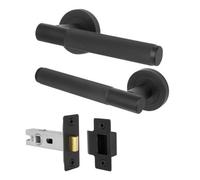 Afit Matt Black Door Handles Round Rose With Latch, 1 Pair Of Knurled Internal Lever Handles, Latch 64mm - Nurl