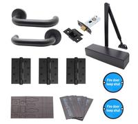 Afit Matt Black Fire Door Kit With Door Closer - Office Non Locking Door