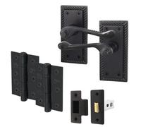 Afit Matt Black Georgian Scroll Door Handle Latch Set - Internal Door Handles, Latch (64mm) & Hinges (76mm)