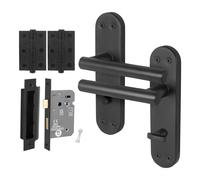 AFIT Matt Black T-Bar Bathroom Door Handle Set Lock Hinges 1 Pair | Size: 150mm x 150mm AFIT Black 150mm x 150mm