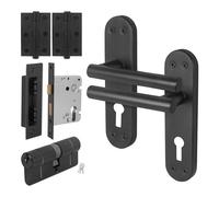 AFIT Matt Black T-Bar Door Handle Euro Lock Double Cylinder Hinges | Size: 150mm x 150mm AFIT Black 150mm x 150mm