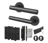 AFIT Matt Black T-Bar Lever on Rose Euro Lock, Hinge Kit, Thumbturn | Size: 150mm x 150mm AFIT Black 150mm x 150mm