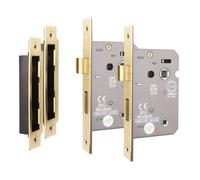 Afit Polished Brass Bathroom Lock - Fir Ce Approved Mortice Door Lock 80mm / 3 Inch - Pack Of 2