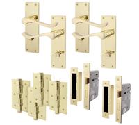 Afit Polished Brass Bathroom Scroll Door Handle Set With Wc Lock And Hinges Pack Of 2 Traditional Victorian Scroll Range