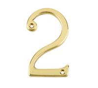 Afit Polished Brass Door Number - Numeral 2 - Screw Fix 75mm