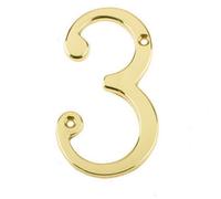Afit Polished Brass Door Number - Numeral 3 - Screw Fix 75mm