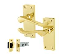 AFIT Polished Brass Scroll Door Handle & Latch Set 64mm 1 in Gold | Size: 150mm x 150mm AFIT Gold 150mm x 150mm