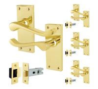 AFIT Polished Brass Scroll Door Handle & Latch Set 64mm 4 in Gold | Size: 150mm x 150mm AFIT Gold 150mm x 150mm