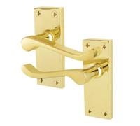 AFIT Polished Brass Scroll Door Handles Latch Victorian Backplate 1 in Gold | Size: 150mm x 150mm AFIT Gold 150mm x 150mm