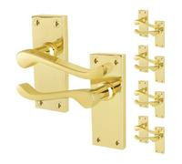 AFIT Polished Brass Scroll Door Handles Latch Victorian Backplate 5 in Gold | Size: 150mm x 150mm AFIT Gold 150mm x 150mm