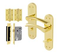 AFIT Polished Brass Twist Bathroom Handle WC Lock Hinges Set (64mm) 1 Pair in Gold | Size: 150mm x 150mm AFIT Gold 150mm x 150mm