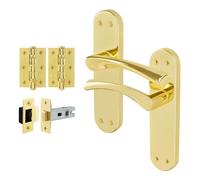 AFIT Polished Brass Twist Door Handle Latch Hinges Set Internal 1 Pair in Gold | Size: 150mm x 150mm AFIT Gold 150mm x 150mm