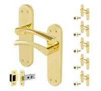AFIT Polished Brass Twist Door Handle & Latch Set Backplate 6 Pairs in Gold | Size: 150mm x 150mm AFIT Gold 150mm x 150mm