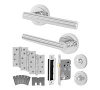 Afit Polished Chrome Bathroom Door Handle Kit - Fir Fd30/60, 1 Pair Of Internal Lever Handles, Lock 80mm, Hinges - Olvera
