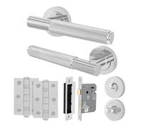 AFIT Polished Chrome Bathroom Door Handle Rose, WC Lock 64mm with Hinges in Silver | Size: 150mm x 150mm AFIT Silver 150mm x 150mm