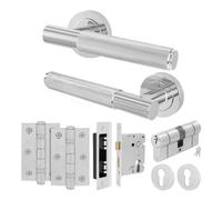 Afit Polished Chrome Door Handle Euro Lock And Double Cylinder Kit, 1 Pair Of Knurled Internal Handles, Locks, Hinges - Nurl