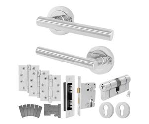 Afit Polished Chrome Door Handle Euro Lock And Double Cylinder Kit - Fir Fd30/60, Handles, Locks, Hinges - Olvera